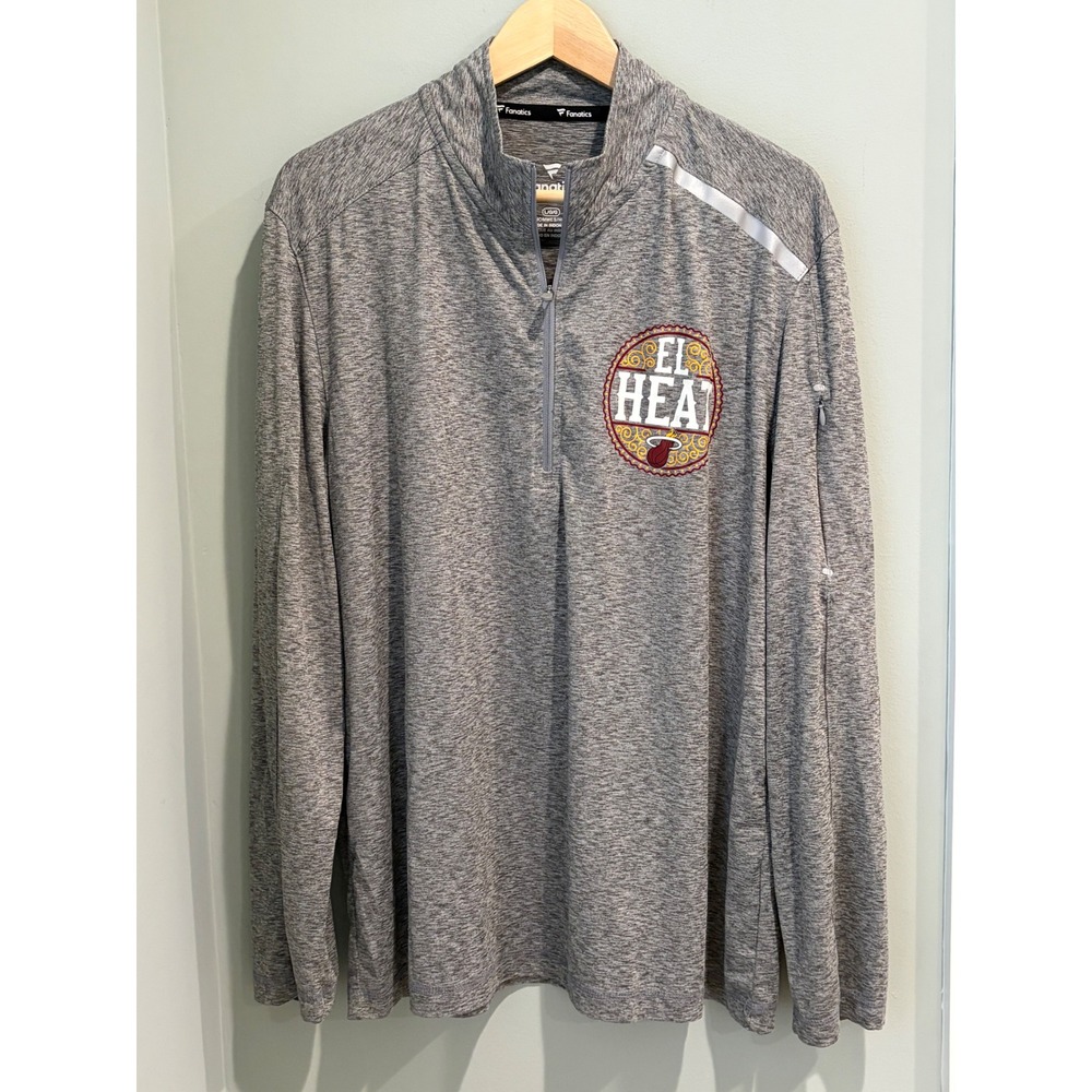 Fanatics Miami Heat Noches Ene-Be-A Mens Gray Quarter Zip Pullover Large